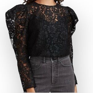 Express women’s lace puff balloon dramatic sleeve blouse size XL black new w tag